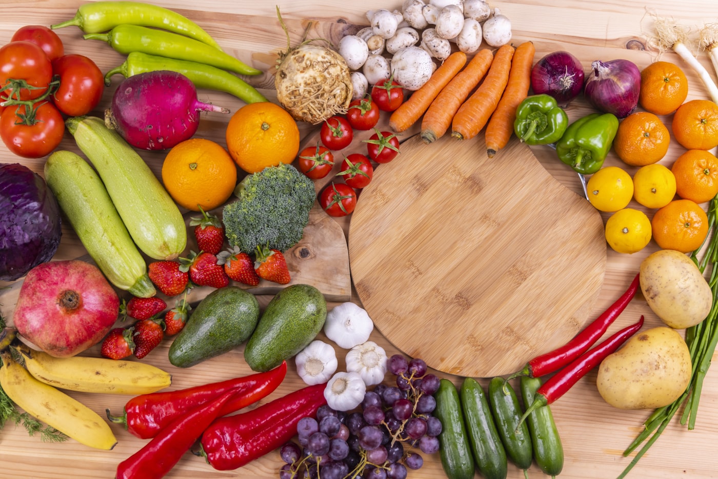 Colorful fresh fruits and vegetables